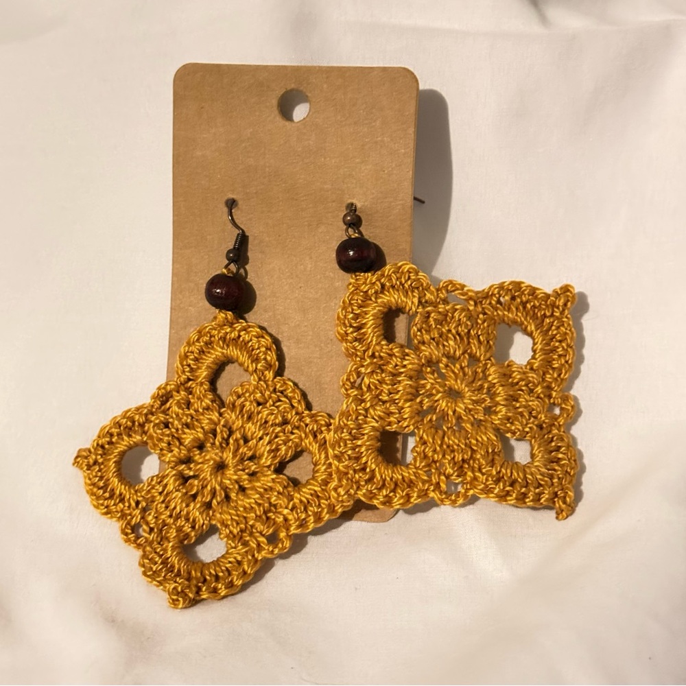 Elegant Yellow Crochet Earrings